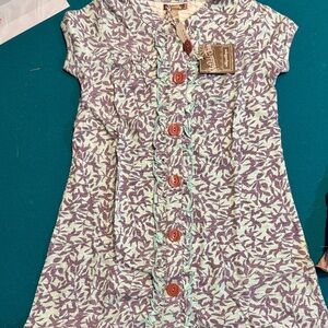 Matilda Jane short sleeve button dress purple and teal colors